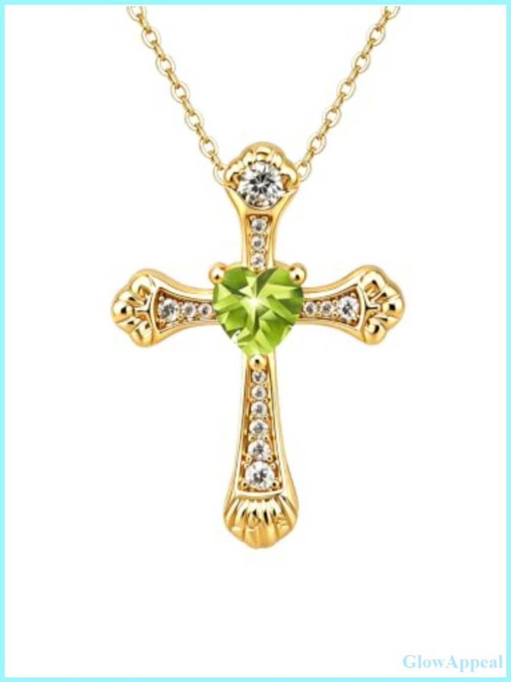 18K Gold Plated Cross Heart Pendant Necklace Cubic Zirconia